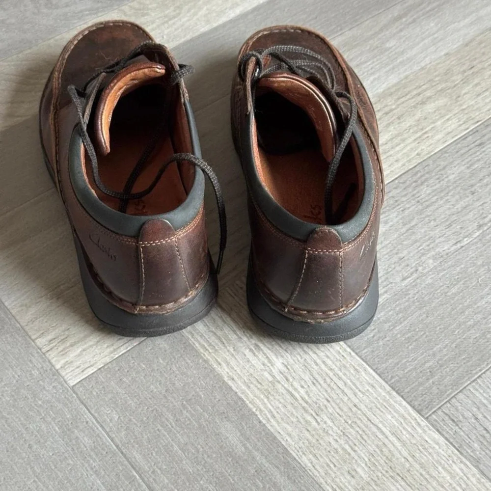 Clarks Leather Brown Oxford Dress Casual Comfort Lace Up Shoes Men's‎ Size 11W